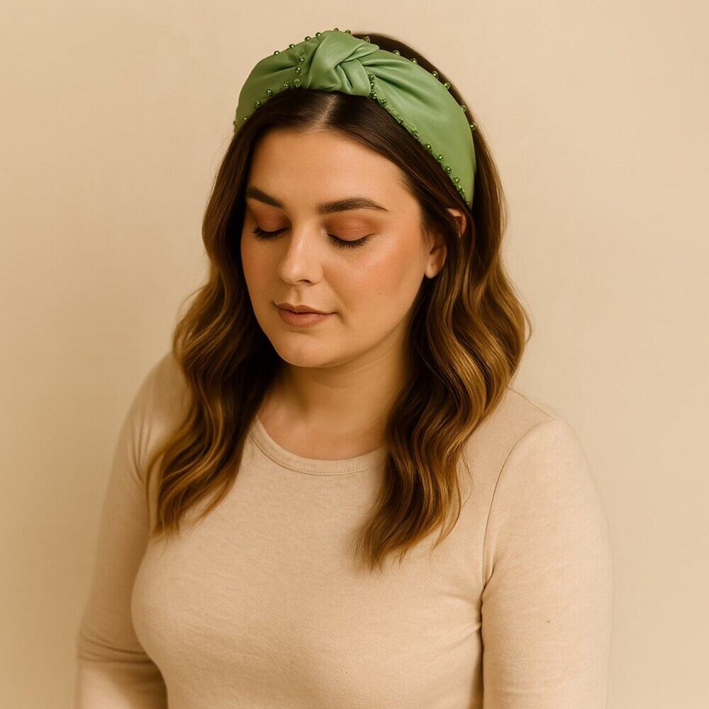 A346-B • Everly Beaded Faux Leather Knot Headband